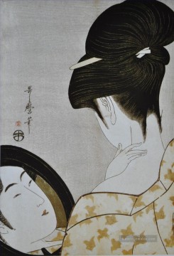  machen - Junge Frau, die sich mit dem Make up von 1796 Kitagawa Utamaro Ukiyo und Bijin ga anwendet